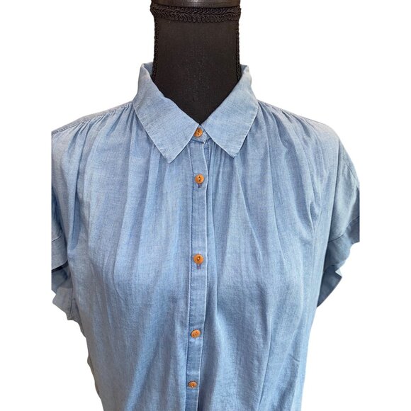 Madewell Chambray Light Blue Button-Down Shirt XL Cotton Short Sleeve Casual - Picture 2 of 9